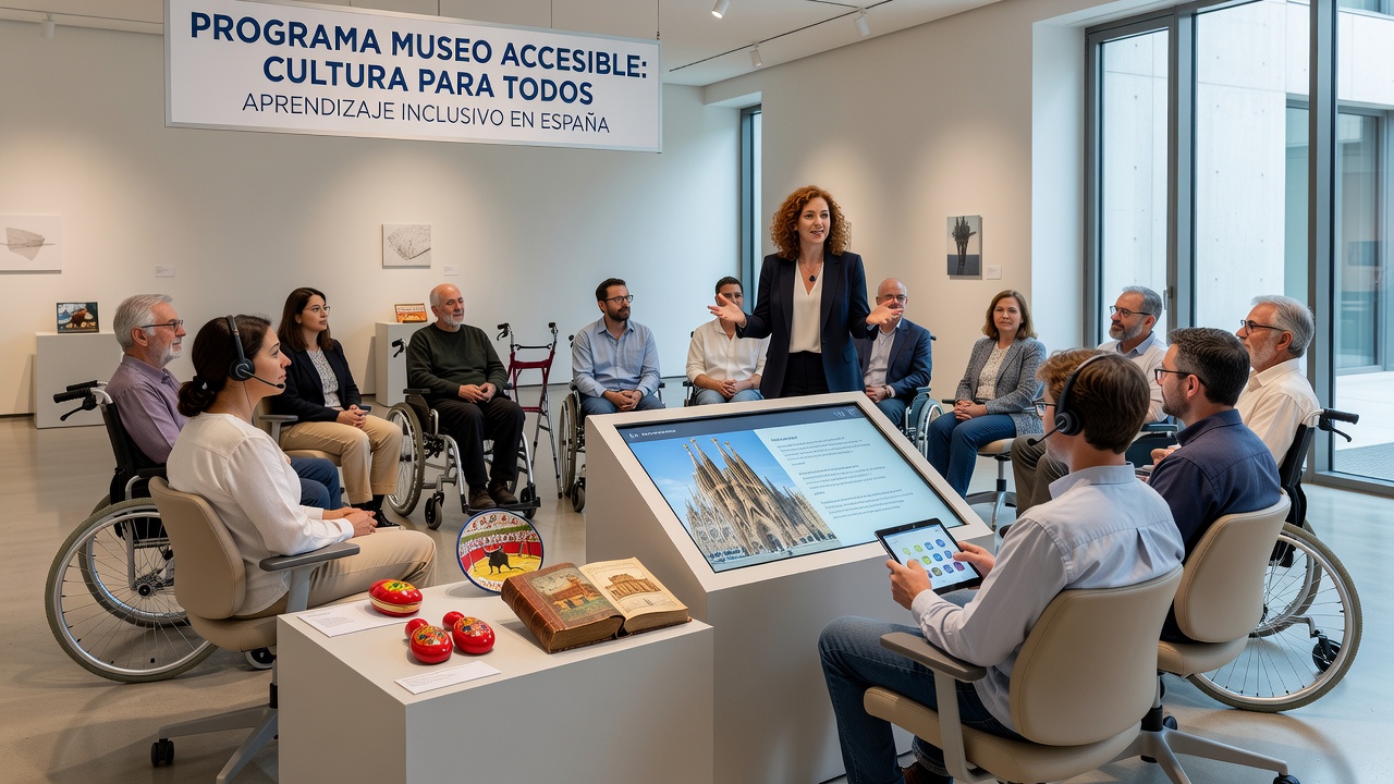 Participantes de diversas capacidades en programa inclusivo de museo español con guía en lengua de signos